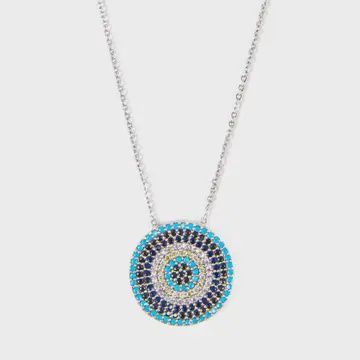 Sapphire/Zircon Silver Evil Eye Necklace