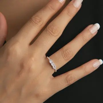 925 Silver Row Stone ring with box