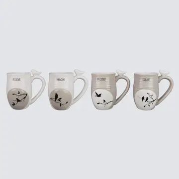 CERAMIC  GRAY/WHITE MUGS BIRDS