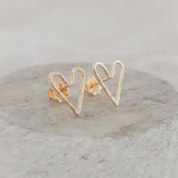 Hammered Heart Stud Earrings - Hypoallergenic