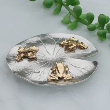 FROG AND LILY PAD TRINKET DISH PEWTER