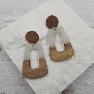 Wood &amp; Resin Trapezium Earrings