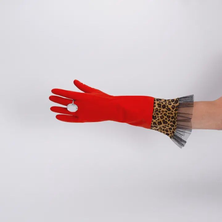 RED LEOPARD GLAM RUBBER GLOVES