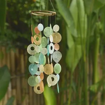SMALL ROUND CAPIZ CHIME- TROPICAL FLOWERS