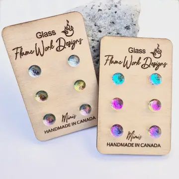 SET OF 3 MINI DICHROIC GLASS STUDS