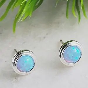 SILVER FIRE OPAL STUDS