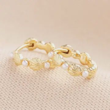PEARL AND SHELL HUGGIE HOOPS