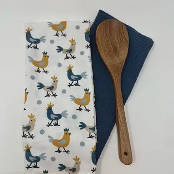 NAVY ROOSTER TOWEL SET + WOODEN SPOON