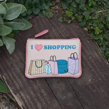 Cream I Love Shopping Coin Picture Purse -