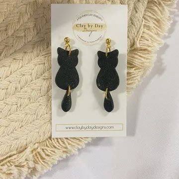 BLACK CAT CLAY EARRINGS