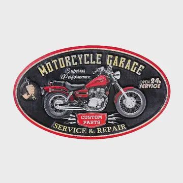 Embossed Oval Metal Sign Motorcycle Garage