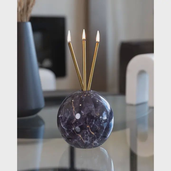 NEVA BLACK MARBLE ROUND VASE