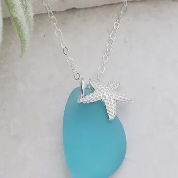 SILVER SEA GLASS STARFISH NECKLACE