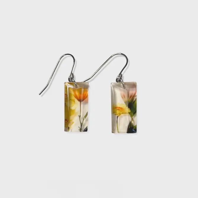 Rectangular floral earrings