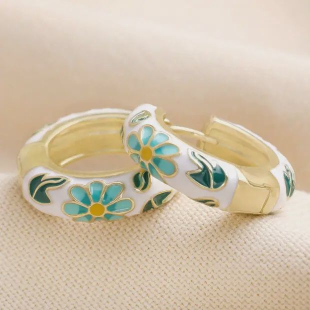 WHITE/GOLD CLOISONNE HOOPS