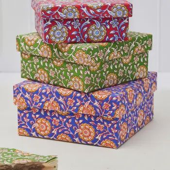 SET OF 3 FLORAL BLOCK PRINT BOXES