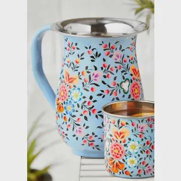 HAND PAINTED JUG ENAMEL/STAINLESS