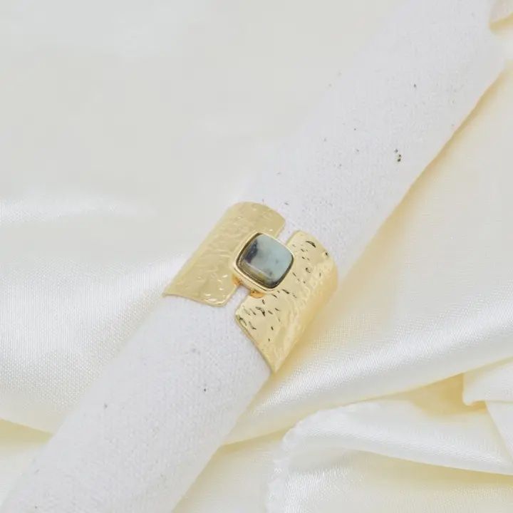 gold hammered ring with stone