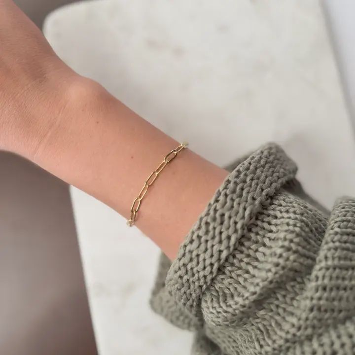 PAPERCLIP CHAIN 18K GOLD PLATED STAINLESS STEEL BRACELET