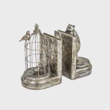 ANTIQUE SILVER CAT BOOKENDS SET2