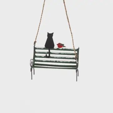 BLACK CAT ON BENCH HANGING SIGN