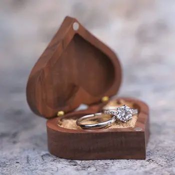 WOOD HEART SHAPED RING BOX