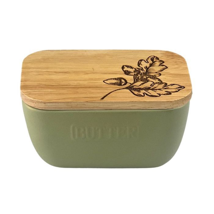 Butter Dish Sage Green Autumn Acorns