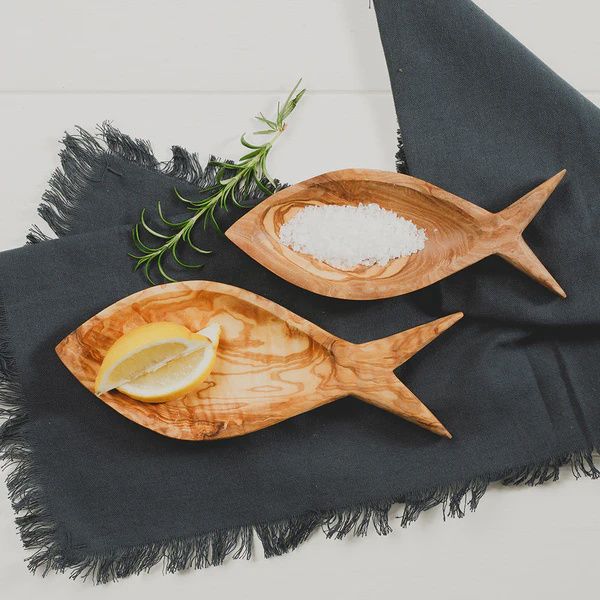 Olive Wood Fish Shaped Bowls Set of 2