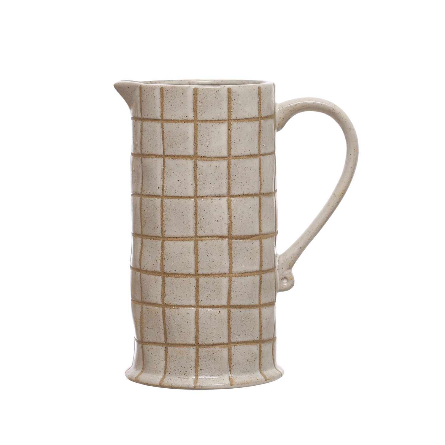 BEIGE CHECKED STONEWARE PITCHER 9'