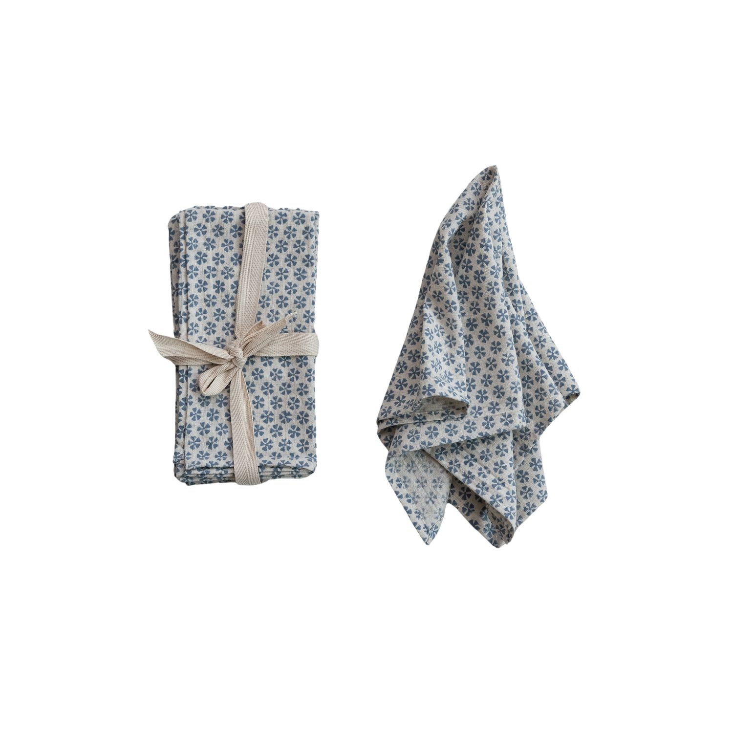 COTTON AND LINEN PRINTED NAPKINS SET 4