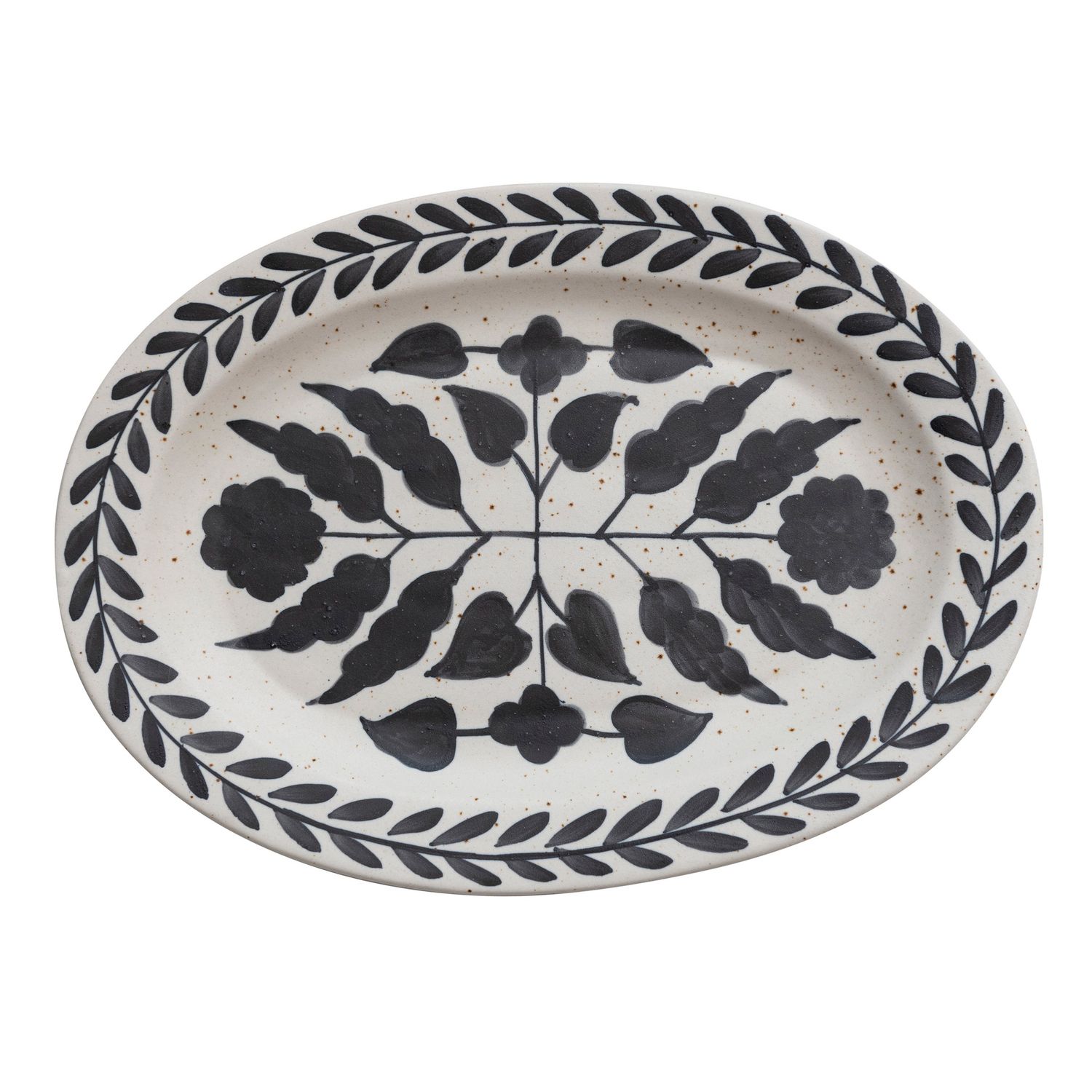 BLK/BEIGE HAND PAINTED STONEWARE PLATTER