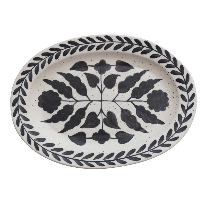 BLK/BEIGE HAND PAINTED STONEWARE PLATTER