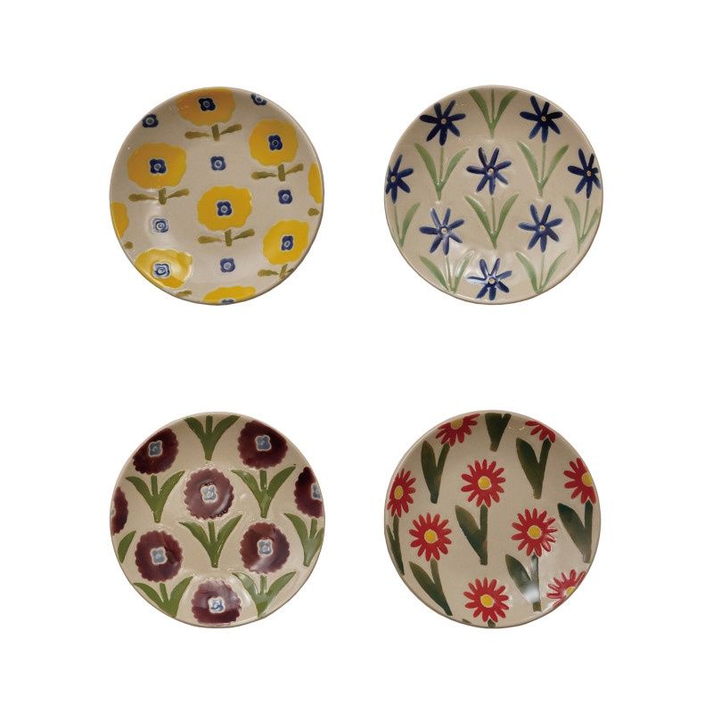 STONEWARE WAX RELIEF FLORAL PLATE 4 STYLES