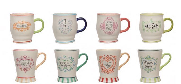 STONEWARE  HAND PAINTED MUG WITH DECAL