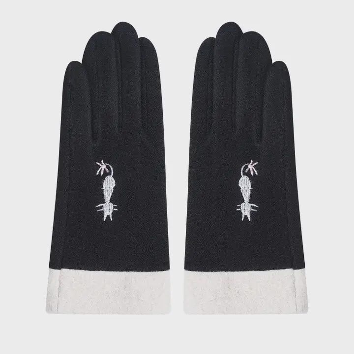 Memories Black Gloves with Cat Embroidery