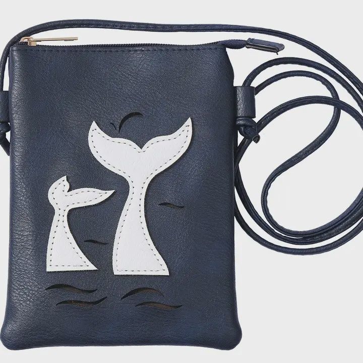 Memories Leather Navy Whale Tail Crossbody Purse