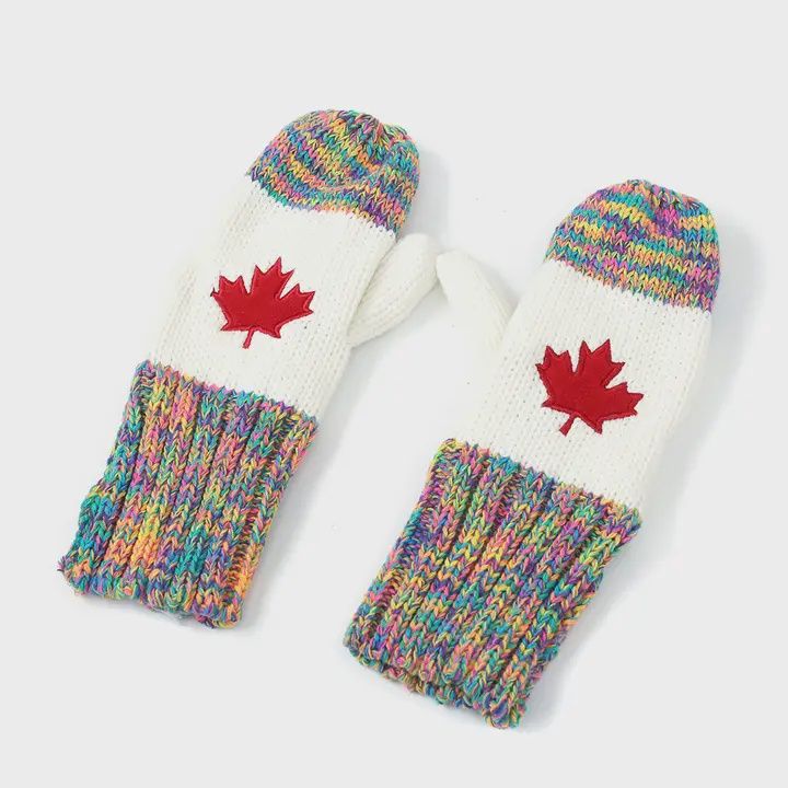 Memories Knit Rainbow Maple Leaf Mittens