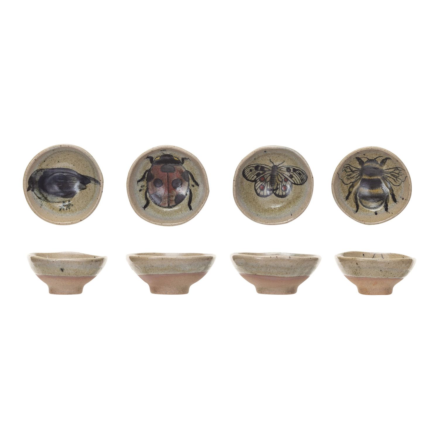 SMALL STONEWARE DISH WITH INSECT/BIRD