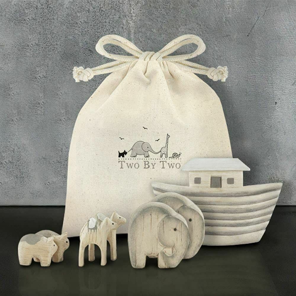 Wooden Noah's Ark Set In Cloth Bag