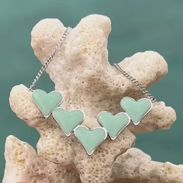 Silver Five Turquoise Heart Enamel Necklace