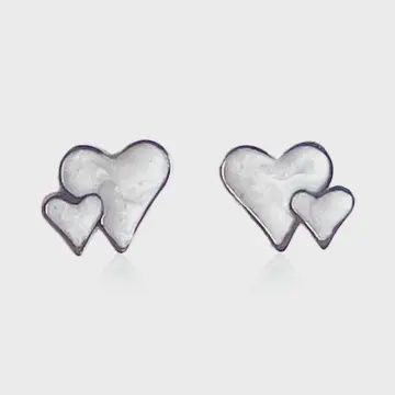 Silver Duo Pearl Heart Stud Earrings