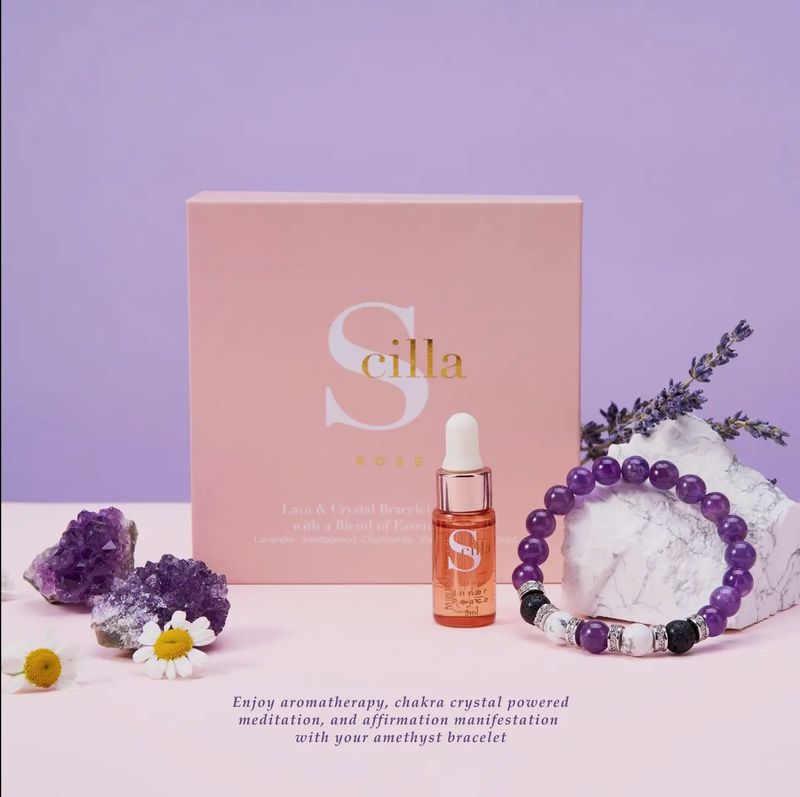 AMETHYST + LAVA ROCK BRACELET W/ LAVENDER OIL