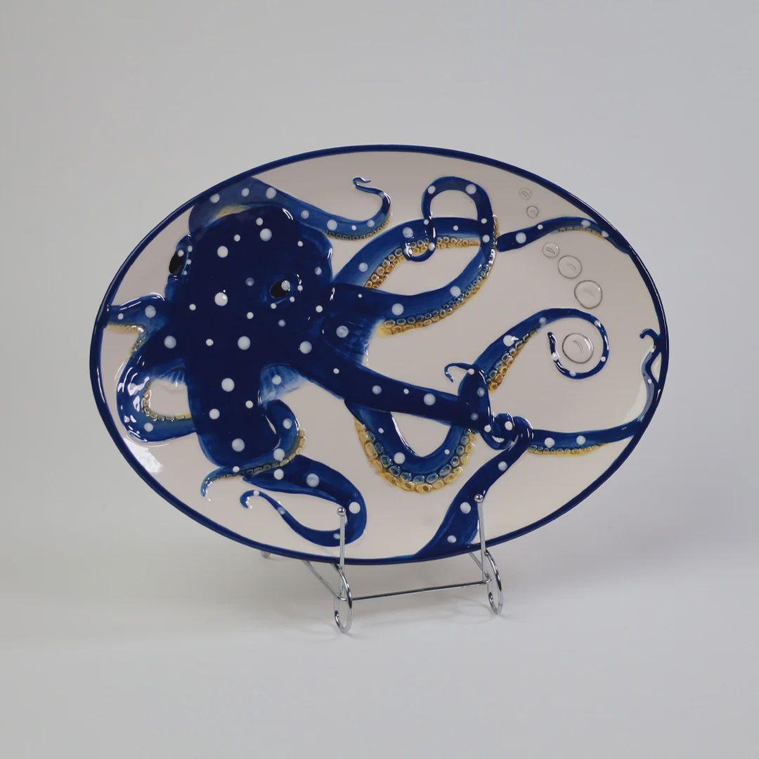 Blue Octopus Oval Platter