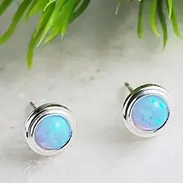 EARRINGS STUD SILVER FIRE OPAL AZURE BLUE