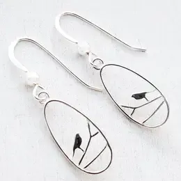 EARRINGS SILVER TEARDROP ROBIN BIRD