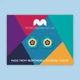 Blue Daisies wooden stud earrings