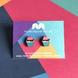 Cupcakes wooden stud earrings