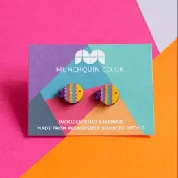 Colourful Goldfish wooden stud earrings