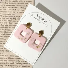 BIG SQARE GOLD LEAF EARRINGS JESOMITE PINK