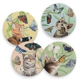 BUTTERFLY AND KITTENS COASTERS SET OF 4
